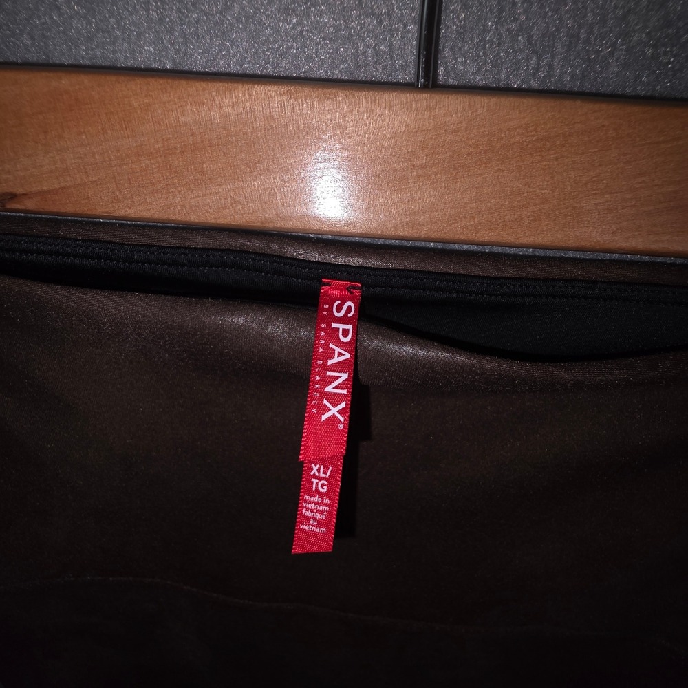 Spanx Faux Leather Leggings Women XL Espresso Brown High Waist Shaping Moto Chic - Picture 6 of 7